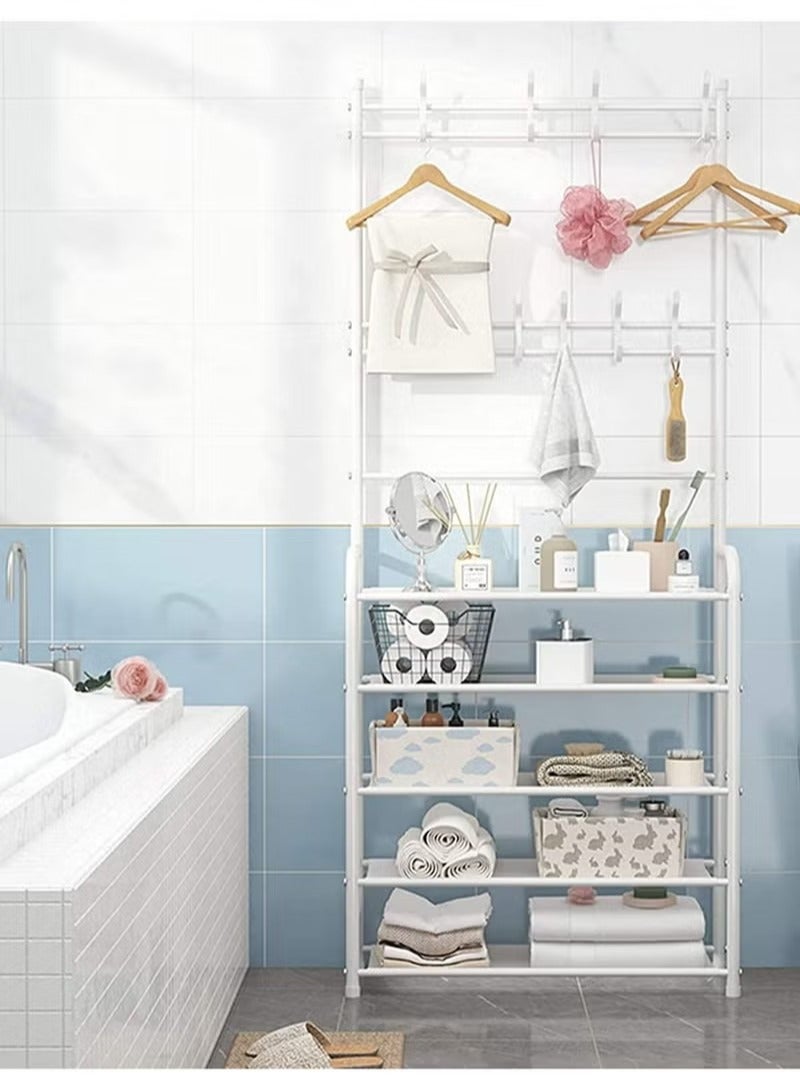 حصريا رف تخزين مع منظم احذية من 5 طبقات رف ملابس مع 8 خطافات للتعليق رف للمداخل والقاعات للتعليق والتخزين - Image 5