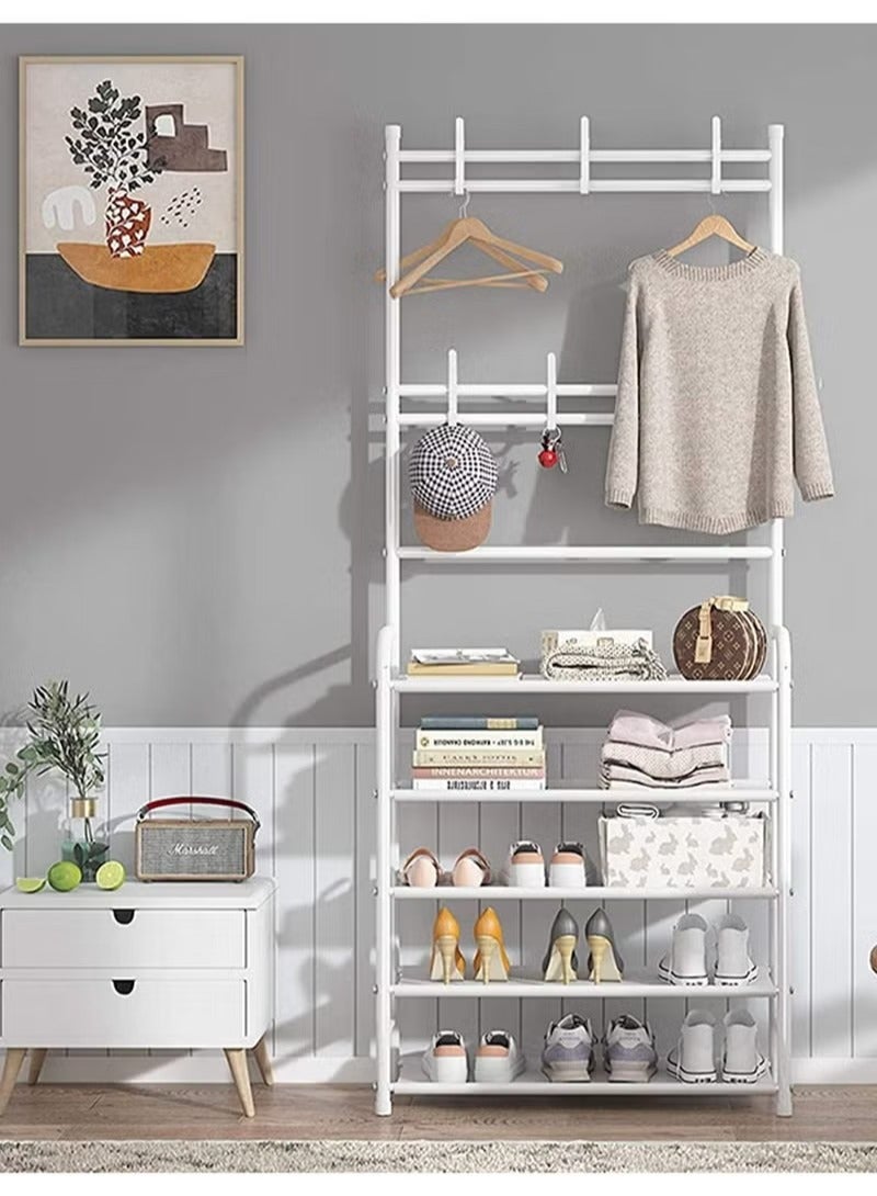 حصريا رف تخزين مع منظم احذية من 5 طبقات رف ملابس مع 8 خطافات للتعليق رف للمداخل والقاعات للتعليق والتخزين - Image 3