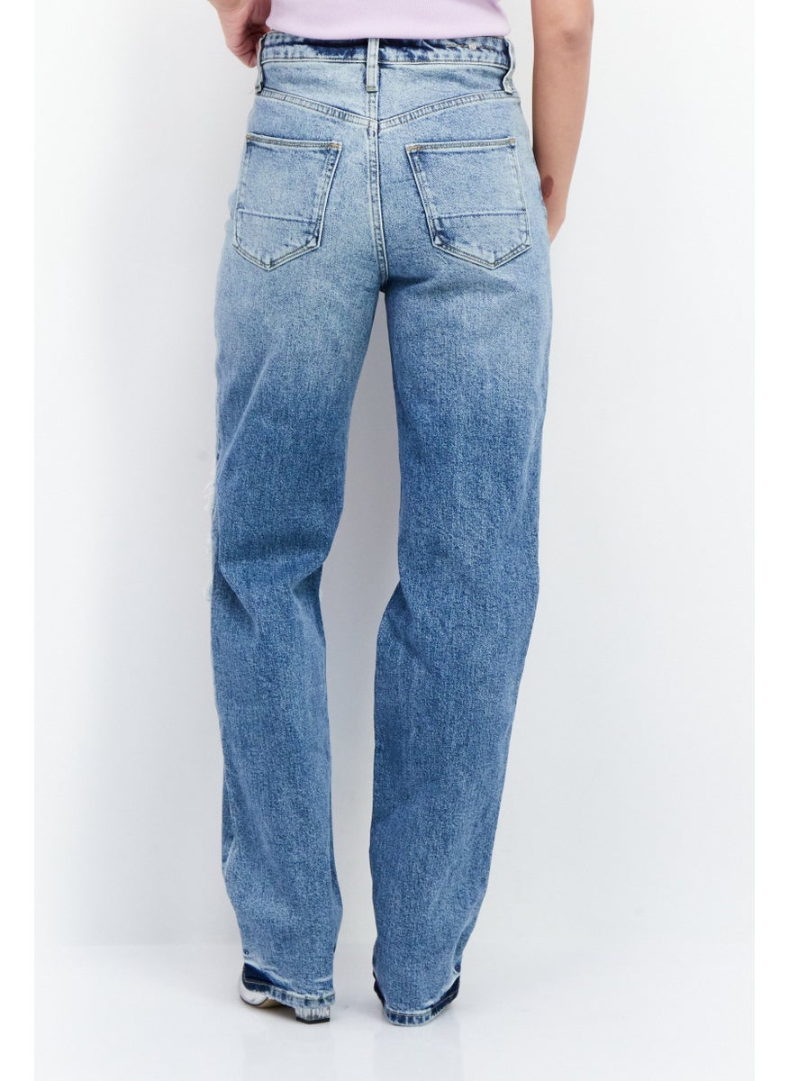 Earnest Sewn Women Regular Fit High Waist Rip Denim, Blue  - Image 3