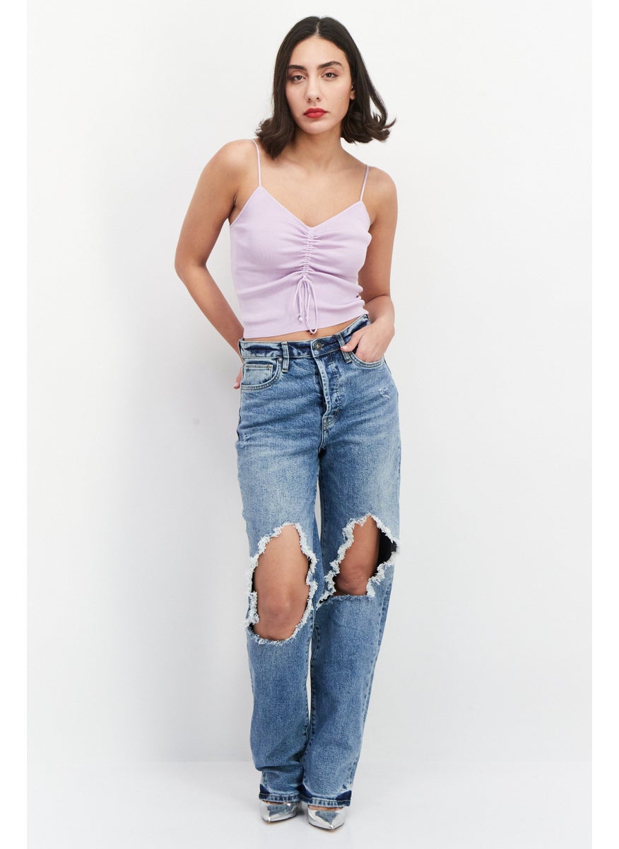 Earnest Sewn Women Regular Fit High Waist Rip Denim, Blue  - Image 2