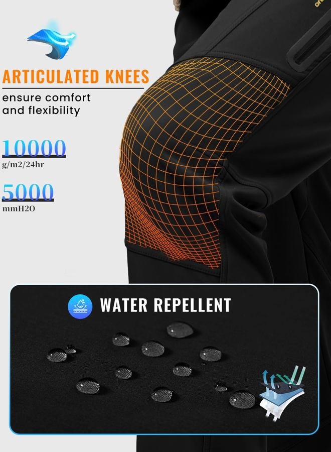 Rdruko Mens Snow Pants Waterproof Insulated Winter Outdoor Hiking Pants Snowboard Fleece Lined Softshell Ski Pants (Black, 30) - Image 4