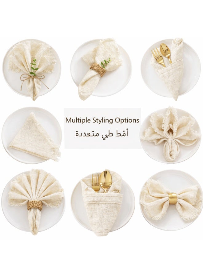 12-Piece Luxury Dining Set - 6 Natural Linen Napkins with Frayed Edges & 6 Gold Leaf Napkin Rings - Elegant Table Decor for Weddings, Parties, and Daily Use - Image 5