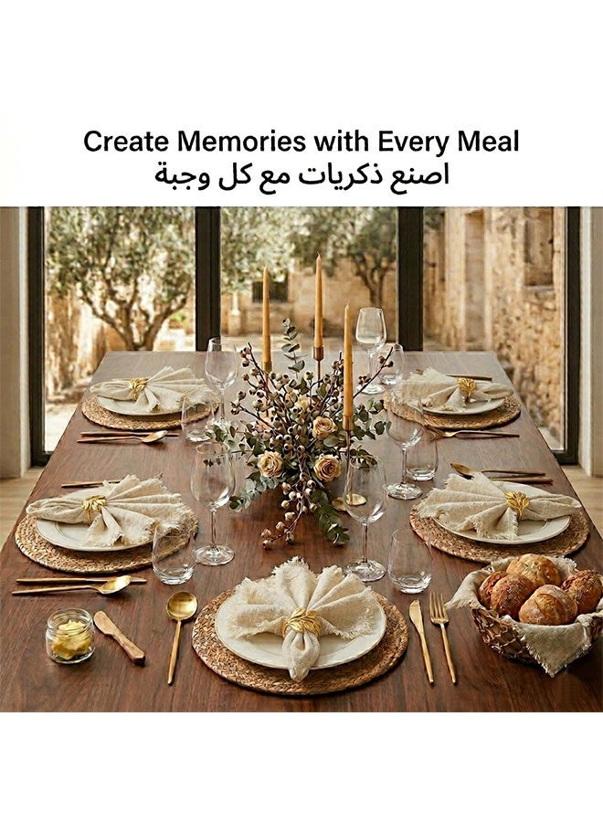 12-Piece Luxury Dining Set - 6 Natural Linen Napkins with Frayed Edges & 6 Gold Leaf Napkin Rings - Elegant Table Decor for Weddings, Parties, and Daily Use - Image 3