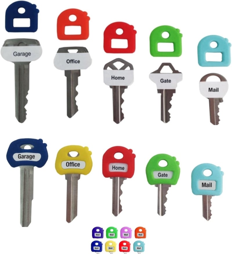 LABEL-LABEL-KEY-CAPS Label-Label Color-Coded Key Cap Covers + Free Key-Chain & Writable ID Tags – Stretchy Rubbery Fit for Most Keys (8 Pack Multicolor) - Image 1
