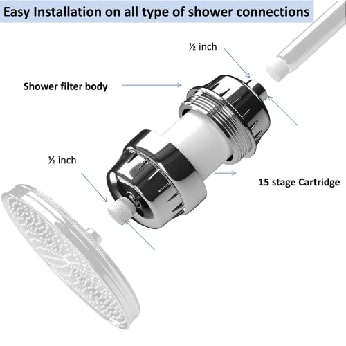 IONIX Water Softener | 1 Year Warranty | Hard Water Softener for Tap and Shower Heads, Shower Filter for Bathroom, 15 Stage Hard Water Filter with Easy Self-Installation (Chrome, Set of 1) - Image 5