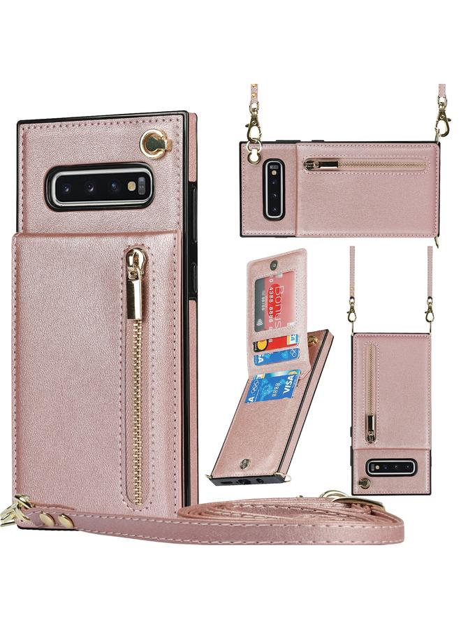 S-TOP Case For Samsung Galaxy S10 Cross-body Zipper Square TPU+PU Back Cover Case with Holder & Card Slots & Wallet & Strap - Image 1