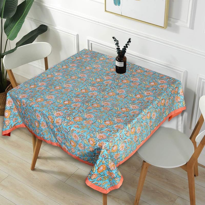 Go Texstylers Cotton Square Pack of 1 Light Blue 4 Seater Coffee Table Cloth Cover 48 x 48 Inches  - Image 1
