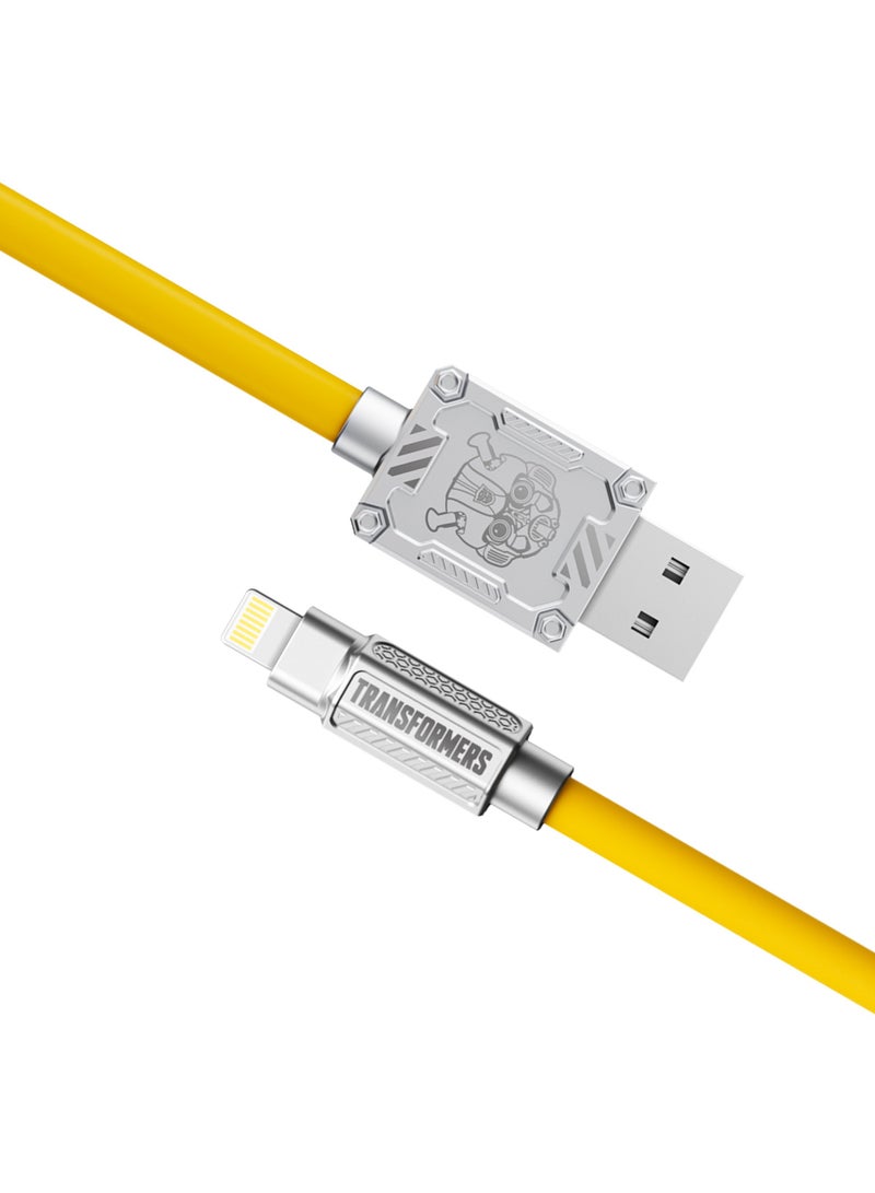 TRANSFORMERS TF-A02 Charging Cable – 1.5m Zinc Alloy & TPE Silicone, 2.4A Fast Charging, A to Lightning, Durable Design - Yellow - Image 1