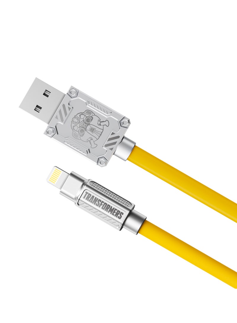 TRANSFORMERS TF-A02 Charging Cable – 1.5m Zinc Alloy & TPE Silicone, 2.4A Fast Charging, A to Lightning, Durable Design - Yellow - Image 2