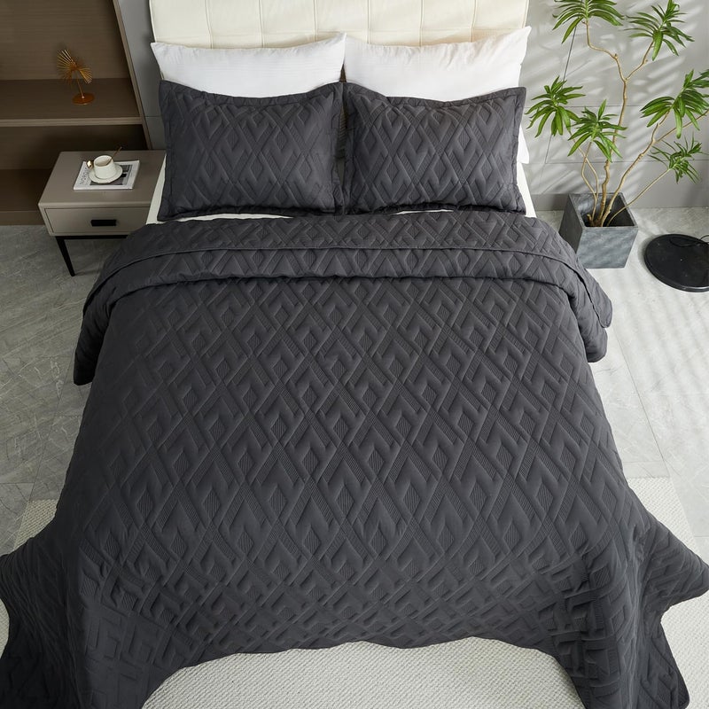 Cmfshape King Quilt Bedding Set,3 Pieces 106"x96" Diamond Embroidery Quilt Set,Lightweight Soft Quilt Set for All Seasons,Soft Bedspread Reversible Coverlet(Gray,106"x96") - Image 4