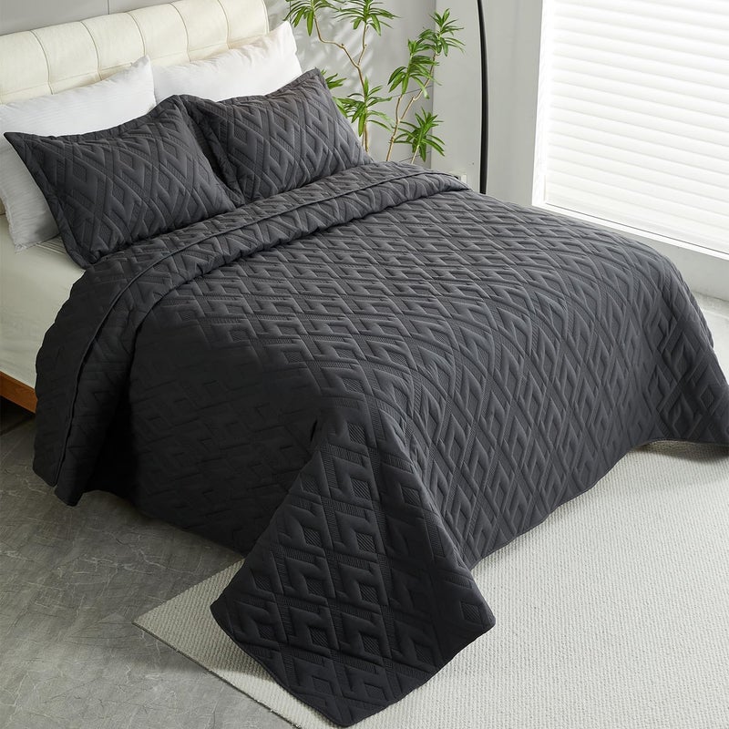 Cmfshape King Quilt Bedding Set,3 Pieces 106"x96" Diamond Embroidery Quilt Set,Lightweight Soft Quilt Set for All Seasons,Soft Bedspread Reversible Coverlet(Gray,106"x96") - Image 3