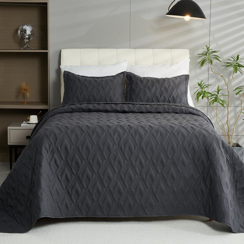 Cmfshape King Quilt Bedding Set,3 Pieces 106"x96" Diamond Embroidery Quilt Set,Lightweight Soft Quilt Set for All Seasons,Soft Bedspread Reversible Coverlet(Gray,106"x96") - Image 2
