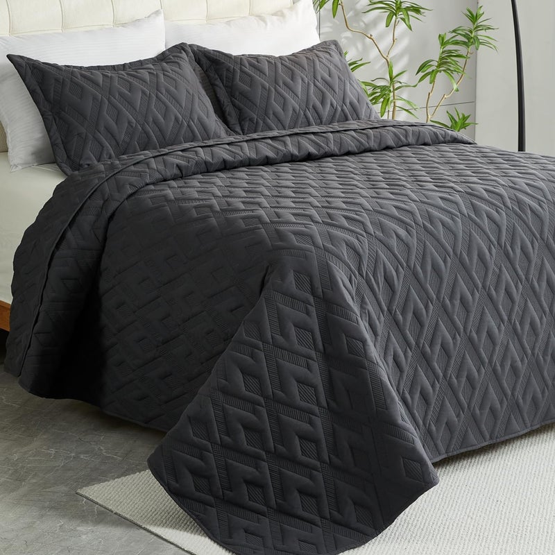 Cmfshape King Quilt Bedding Set,3 Pieces 106"x96" Diamond Embroidery Quilt Set,Lightweight Soft Quilt Set for All Seasons,Soft Bedspread Reversible Coverlet(Gray,106"x96") - Image 1