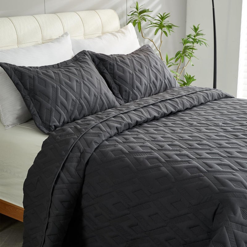 Cmfshape King Quilt Bedding Set,3 Pieces 106"x96" Diamond Embroidery Quilt Set,Lightweight Soft Quilt Set for All Seasons,Soft Bedspread Reversible Coverlet(Gray,106"x96") - Image 5