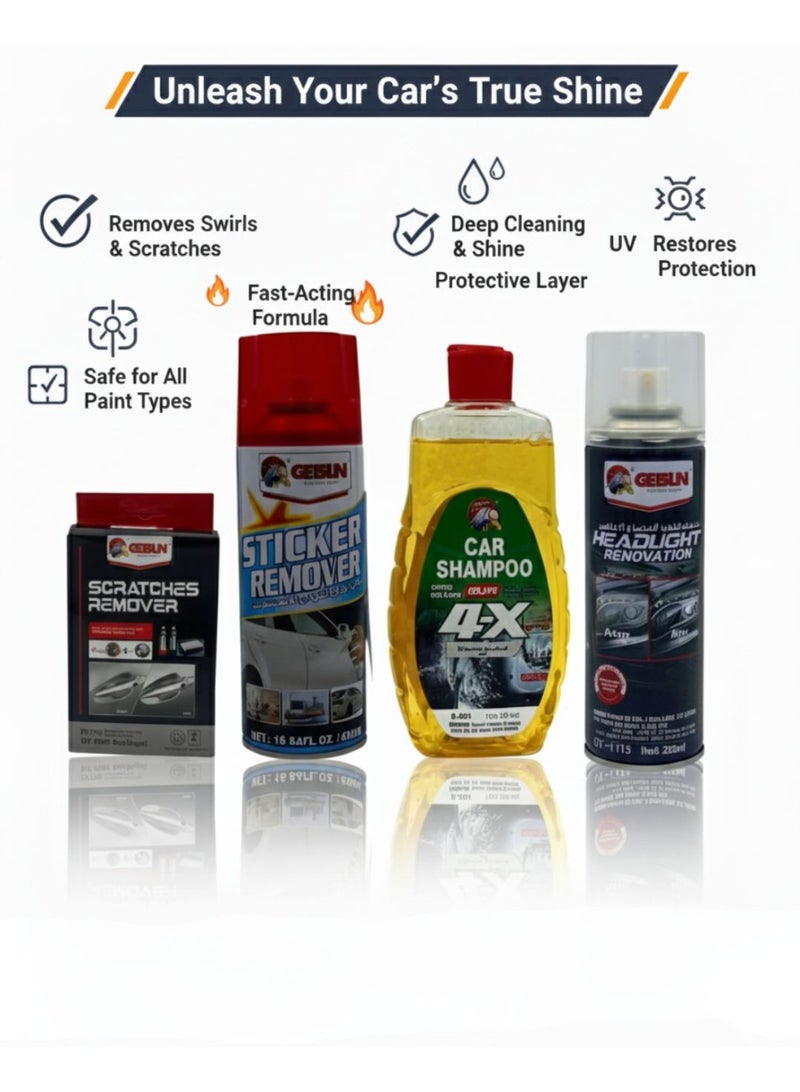 جيتسون طقم العناية بالسيارة من جتسون 4 في 1 – منظف الكريستال للداخلية، مزيل الخدوش، مزيل الملصقات، وعدة تجديد المصابيح الأمامية - Image 3