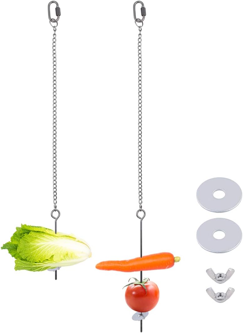 هوت شوت تولز Geluode 2 Pcs Chicken Veggies Fruit Skewer,Stainless Steel Vegetable Fruit Chain Hanging Holder Food Feed Tool for Chicken Parrot Bird - Image 1