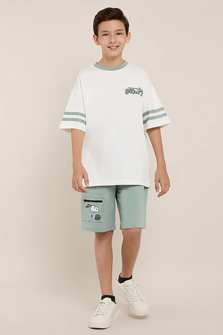 R&B Snoopy Print Shorts with Drawstring Waist