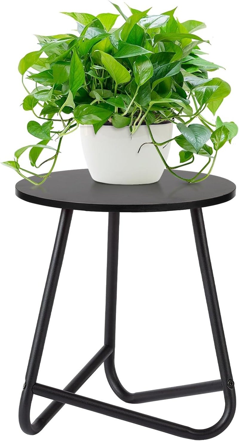 HDANI 35 cm Round Plant Stand, Flower Stand, Plant Shelf Made of Wood and Metal, Modern Shelf for Indoor Plants for Living Room, Balcony and Office, Black - Image 1