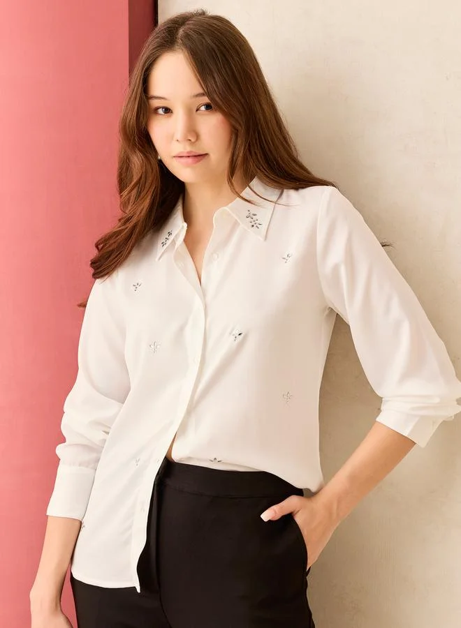 أوجيدر بلوزة سادة بقصة عادية مرصعة