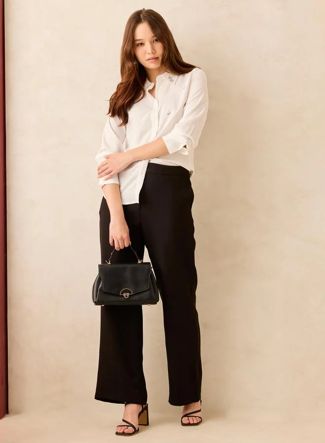 أوجيدر بلوزة سادة بقصة عادية مرصعة