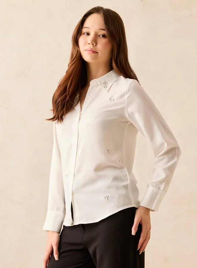 أوجيدر بلوزة سادة بقصة عادية مرصعة