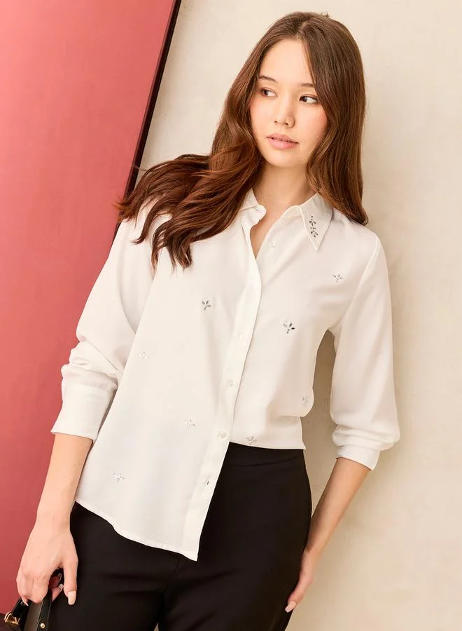 أوجيدر بلوزة سادة بقصة عادية مرصعة