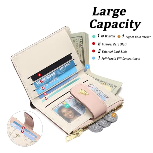 GAEKEAO Small Wallets for Women RFID Blocking Leather Bifold Zipper Pocket Wallet Credit Card Holder with ID Window - Image 2