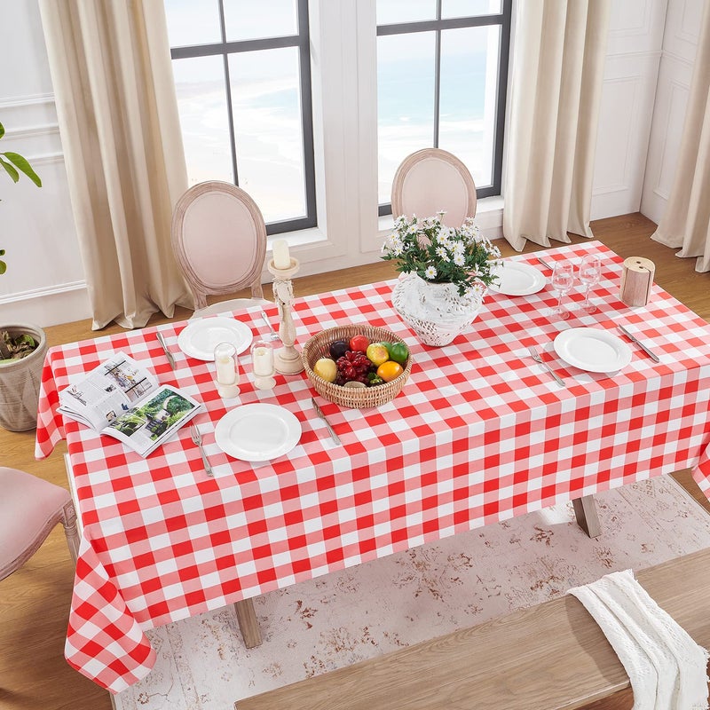 Softalker Gingham Checkered Rectangle Tablecloth - Waterproof Buffalo Plaid Table Cloth Stain Resistant Washable Table Cover for Picnic/Camping/Outdoor - Red and White  60 x 102 Inch - Image 1