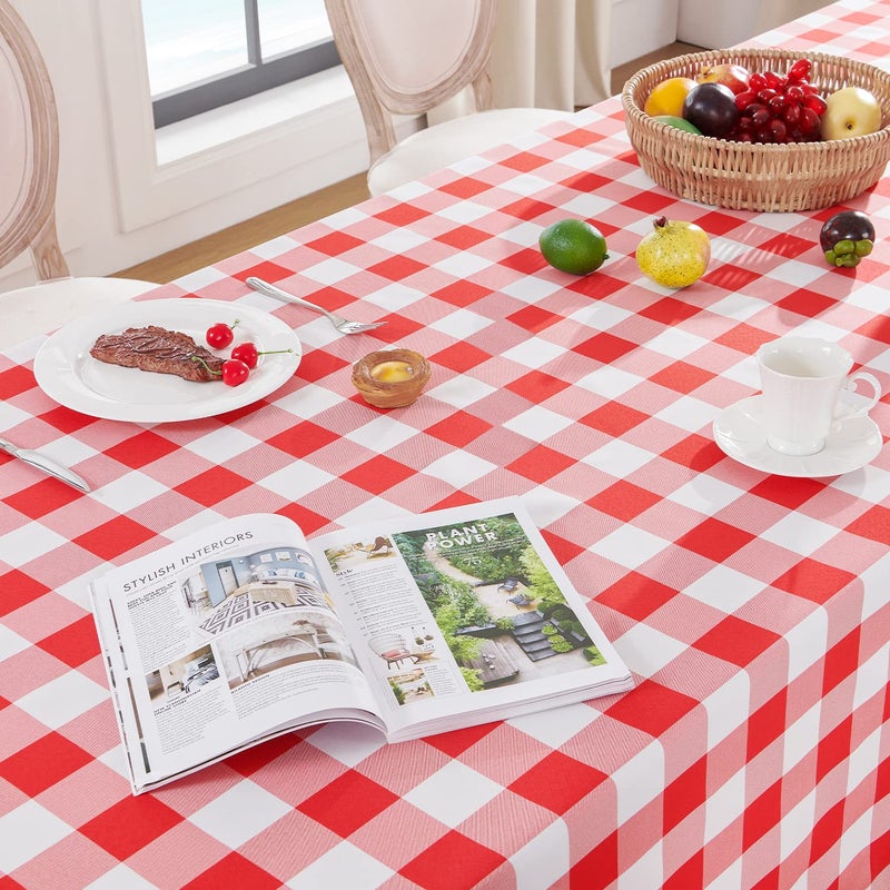 Softalker Gingham Checkered Rectangle Tablecloth - Waterproof Buffalo Plaid Table Cloth Stain Resistant Washable Table Cover for Picnic/Camping/Outdoor - Red and White  60 x 102 Inch - Image 2