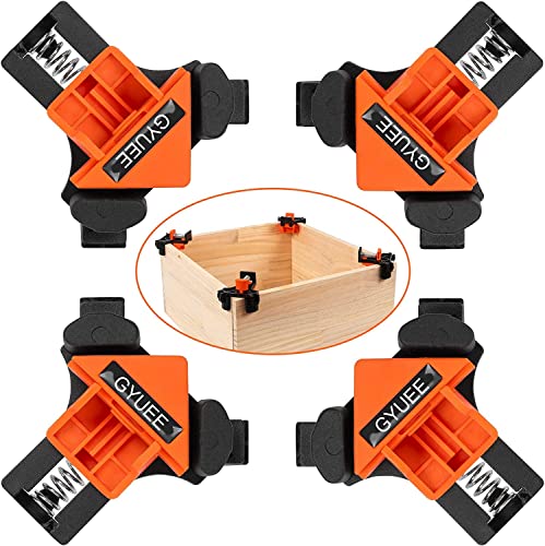 GYUEE 90 Degree Angle Clamps, Woodworking Corner Clip, Right Angle Clip Fixer, Set of 4 Clamp Tool with Adjustable Hand Tools (orange+black) - Image 1