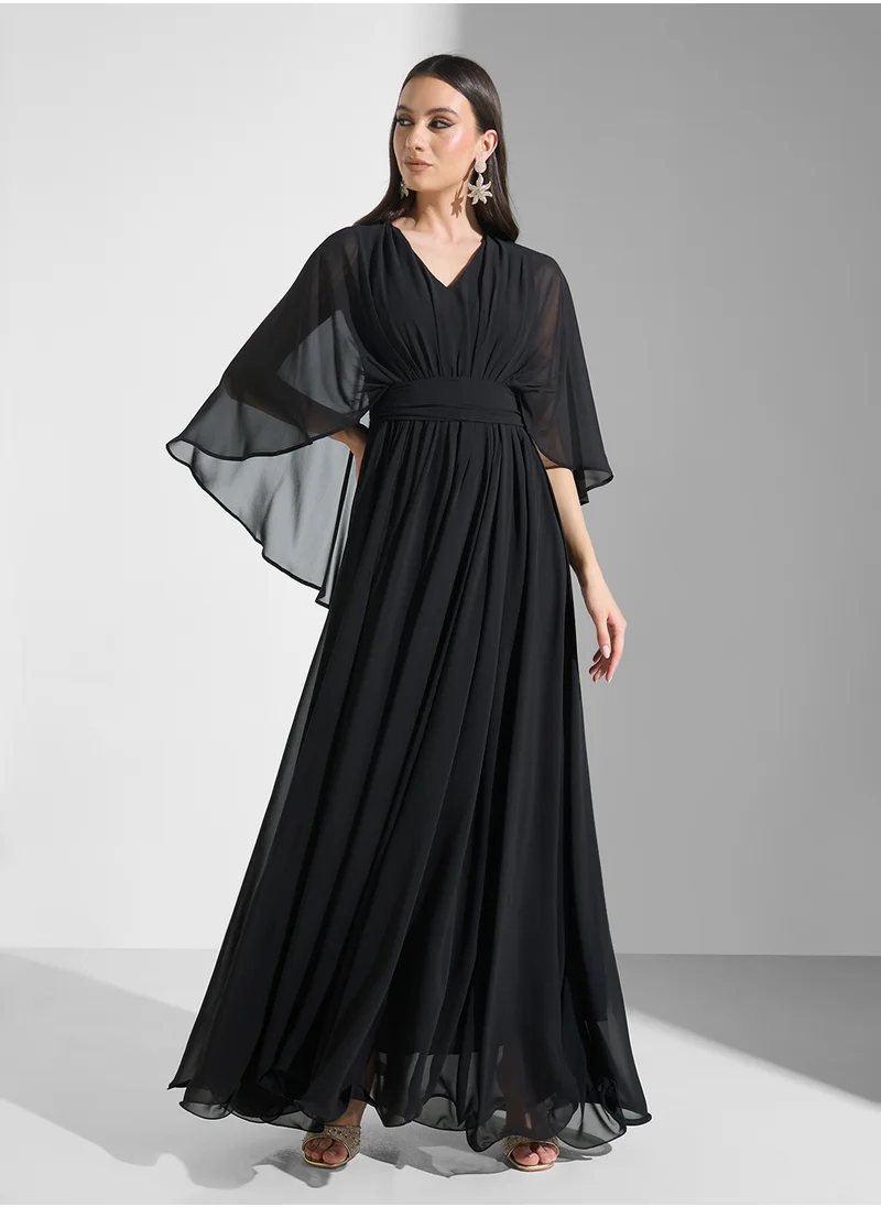 Golden Apple Short Sleeves Maxi Dress With Belt