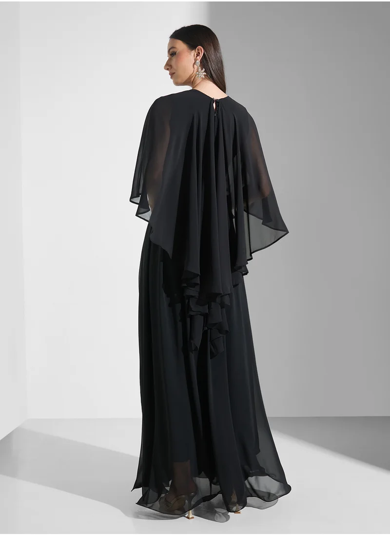 Golden Apple Short Sleeves Maxi Dress With Belt