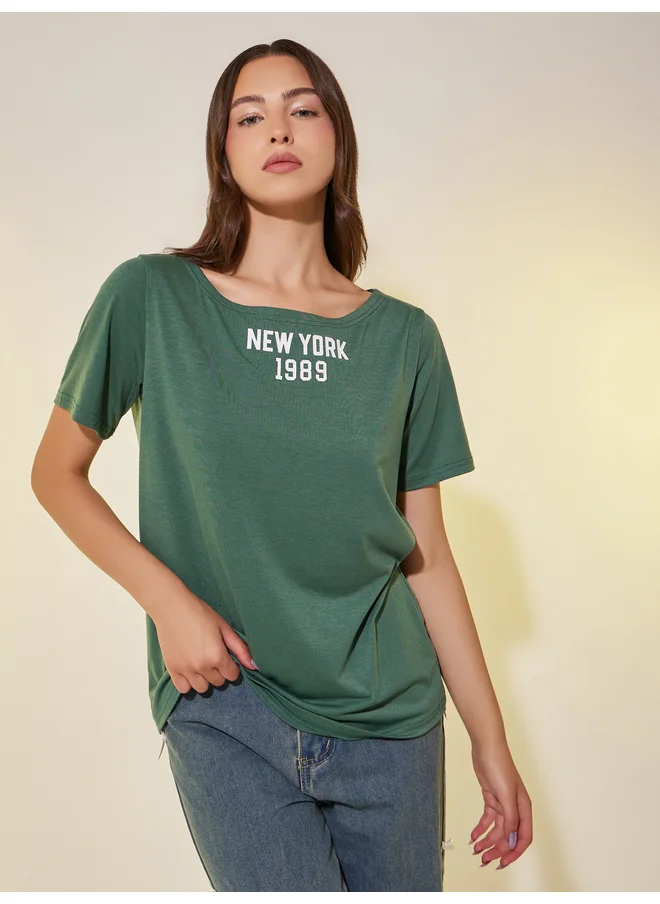 تايك تو Take Two Graphic Printed Short Sleeve Oversized T-Shirt