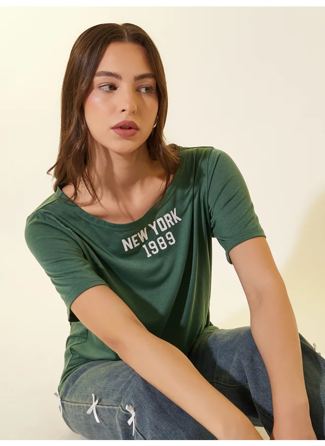 تايك تو Take Two Graphic Printed Short Sleeve Oversized T-Shirt