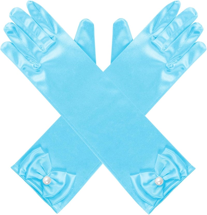 Yolyoo Girls Princess Gloves,Girl White Long Satin Princess Dress Up Diamonds Bows Gloves for Birthday,Wedding, Costume Party - Image 4