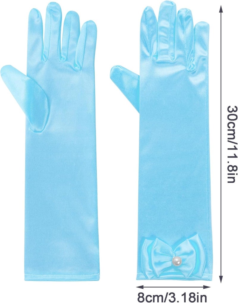 Yolyoo Girls Princess Gloves,Girl White Long Satin Princess Dress Up Diamonds Bows Gloves for Birthday,Wedding, Costume Party - Image 2