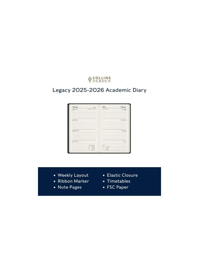 Collins Collins Legacy Pocket 13 Month Mid/Academic Year Planner, July 2025-August 2026-Week-to-View Diary, Pocket Hard Cover - Black