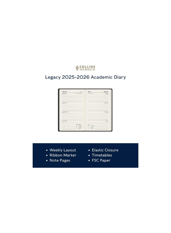 Collins Collins Legacy Pocket 13 Month Mid/Academic Year Planner, July 2025-August 2026-Week-to-View Diary, Pocket Hard Cover - Black  - Image 2