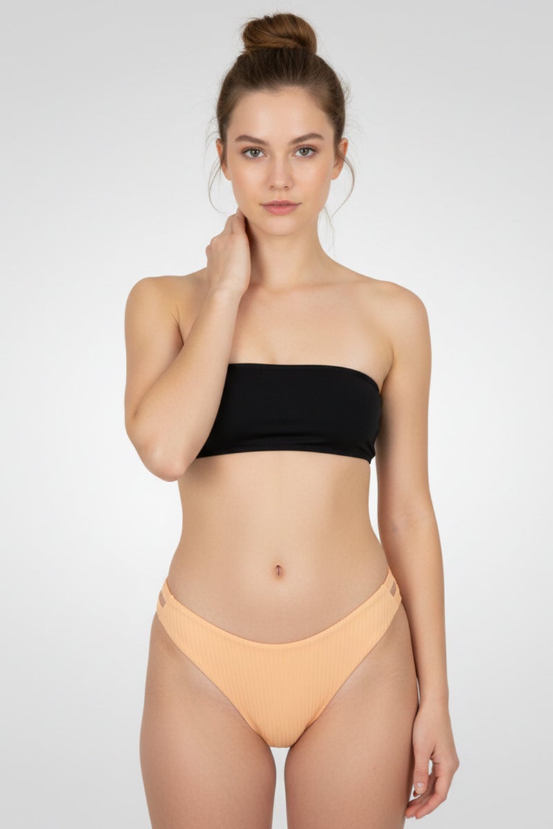 Billabong Women High Leg Textured Bikini Bottom, Peach - Image 1