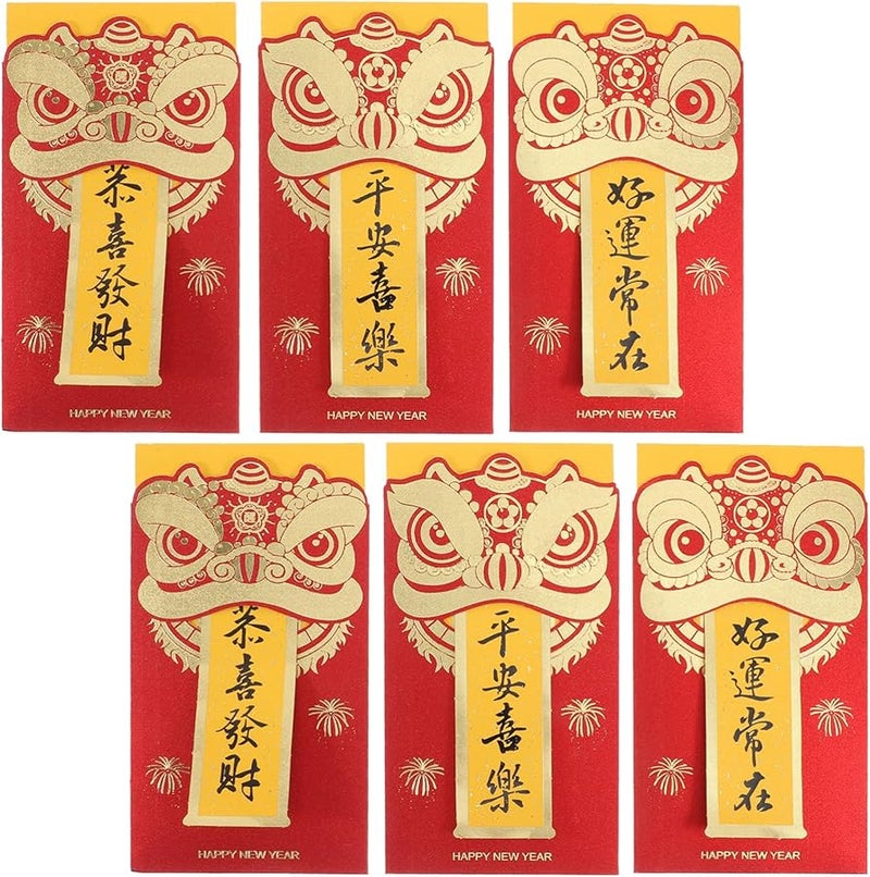 6pcs Glitter Red Envelopes For Chinese New Year Cash Gifts Matte Finish - Image 1