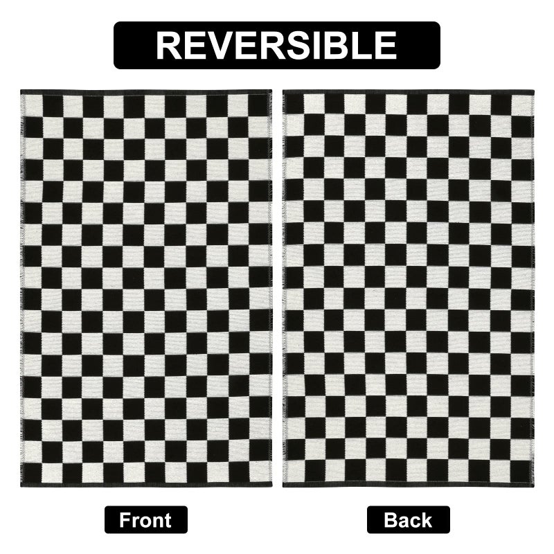 Seavish Checkered Rug, 2x3 Ft Black and White Moroccan Checkerboard Rug Washable Cotton Woven Washable Outdoor Rugs Reversible Floor Mat for Front Door Bedroom Entryway Kitchen Entryway - Image 5