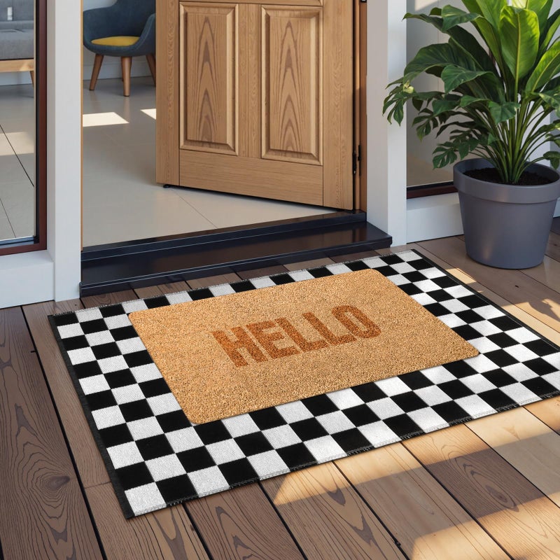 Seavish Checkered Rug, 2x3 Ft Black and White Moroccan Checkerboard Rug Washable Cotton Woven Washable Outdoor Rugs Reversible Floor Mat for Front Door Bedroom Entryway Kitchen Entryway - Image 3