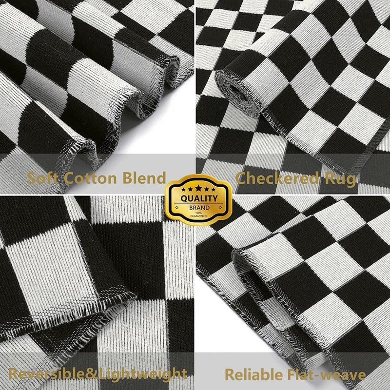 Seavish Checkered Rug, 2x3 Ft Black and White Moroccan Checkerboard Rug Washable Cotton Woven Washable Outdoor Rugs Reversible Floor Mat for Front Door Bedroom Entryway Kitchen Entryway - Image 4