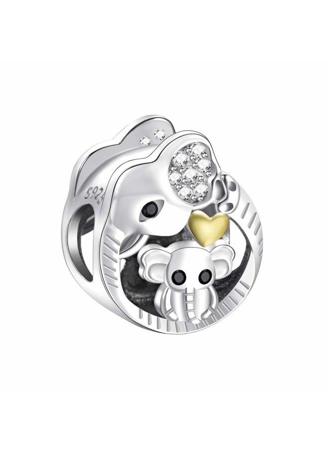 NINGAN Gifts for Mum, Mom and Baby Elephant Charm fits Pandora Charms Bracelet, 925 Sterling Silver Love Heart Charm - Mother's Day Birthday Jewelry Gift for Women - Image 1