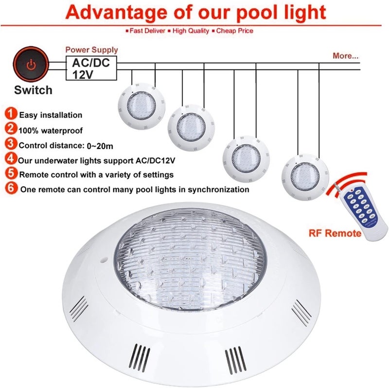 12W RGB LED Pool Light, AC/DC 12V, IP68 Waterproof with RF Remote Control - Image 5