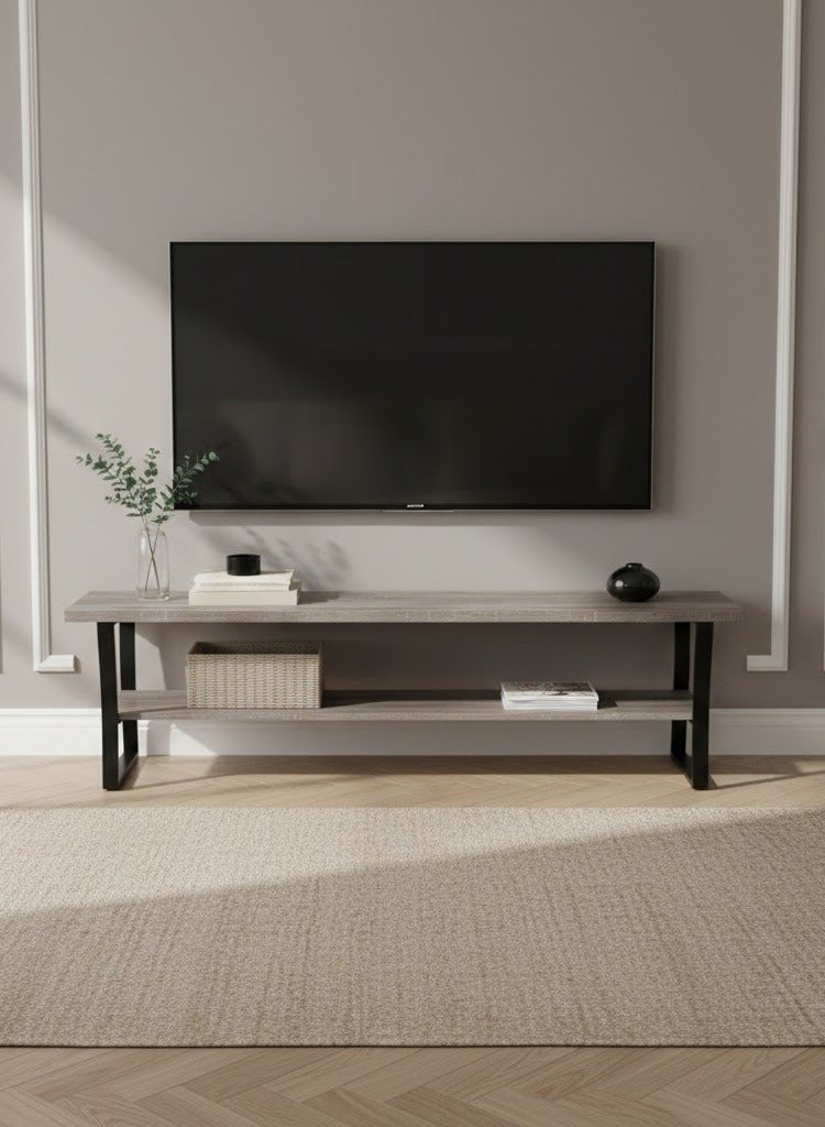 AL Hadaya Mall Elegant Two-Tiered Luxurious Wood and Metal Table - Grey - 160x40x48cm - Image 1