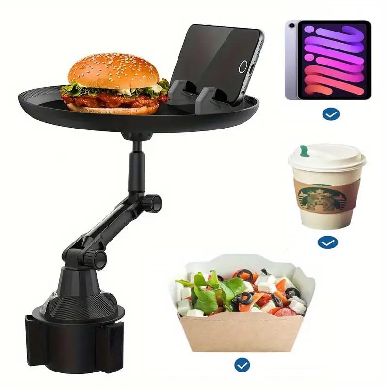 Jolfay Car Cup Holder Tray | 4-in-1 Cup Holder Table,Adjustable Travel Food Table Tray, Multifunctional Car Holder Expander 360-degree Rotation for Travel Road Trip - Image 3