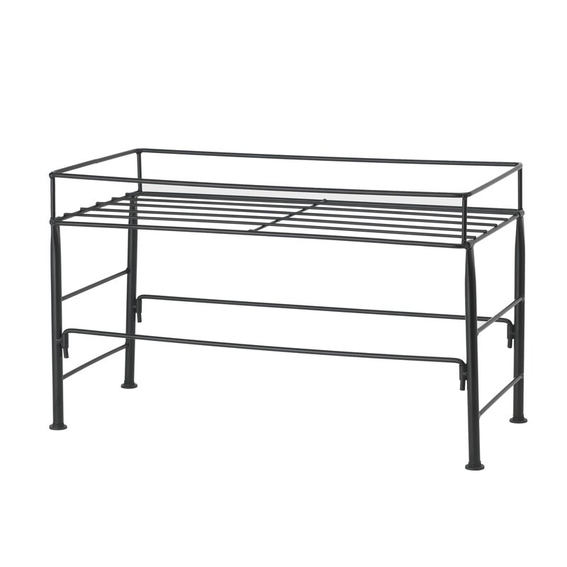 PetRageous 81032 Bradys Set the Table Steel Frame Dog Feeder 10Inch Tall by 20Inch Long and 10Inch Wide Holds Two 9Inch Diameter Bowls for Large Dogs and Extra Large Dogs Black