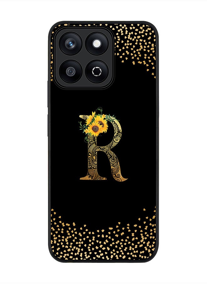 Stylizedd For Honor X7c 4G Case,Slim fit Camera Protection, Shockproof Thin Phone cover  - Custom Floral Monogram - R ( Black )  - Image 1