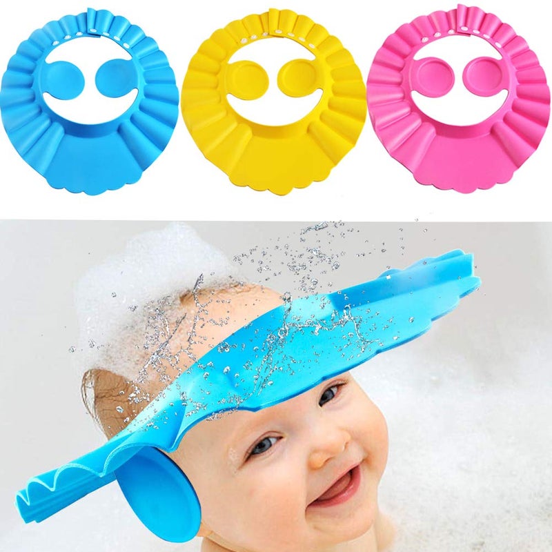 FEBSNOW FEBSNOW Baby Shower Cap Bathing Cap 3 Pcs Soft Adjustable Visor Hat Safe Shampoo Shower Bathing Protection Bath Cap for Toddler Baby Kids Children BuleYellowPink 